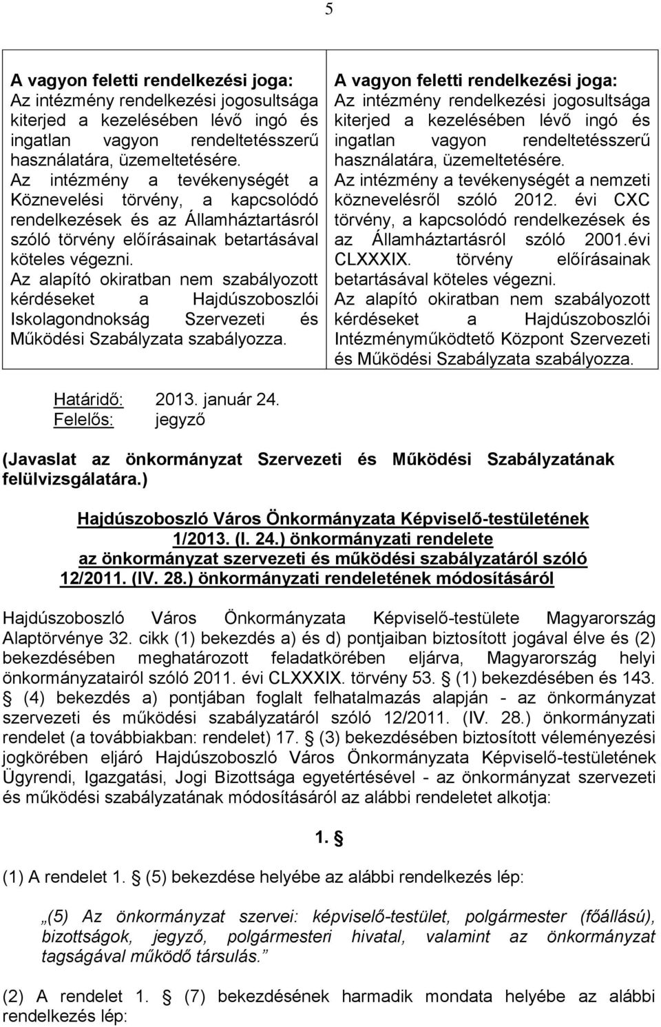 Az alapító okiratban nem szabályozott kérdéseket a Hajdúszoboszlói Iskolagondnokság Szervezeti és Működési Szabályzata szabályozza.