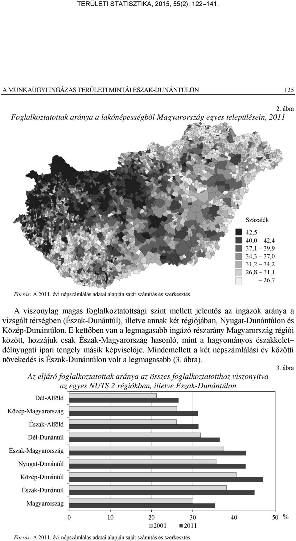 A viszonylag magas foglalkoztatottsági szint mellett jelentős az ingázók aránya a vizsgált térségben (Észak-Dunántúl), illetve annak két régiójában, Nyugat-Dunántúlon és Közép-Dunántúlon.