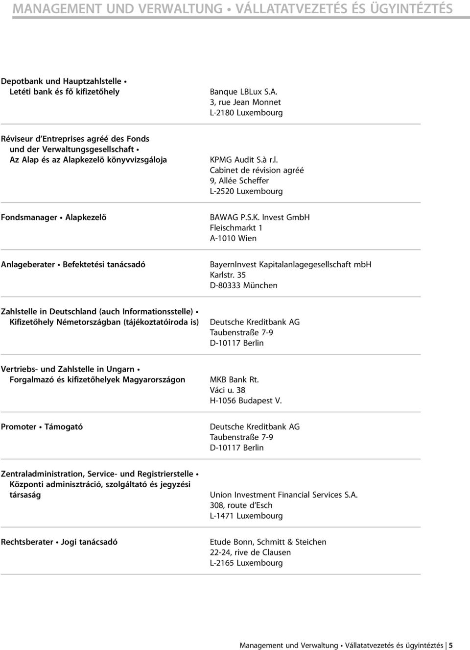 Invest GmbH Fleischmarkt 1 A-1010 Wien Anlageberater Befektetési tanácsadó BayernInvest Kapitalanlagegesellschaft mbh Karlstr.