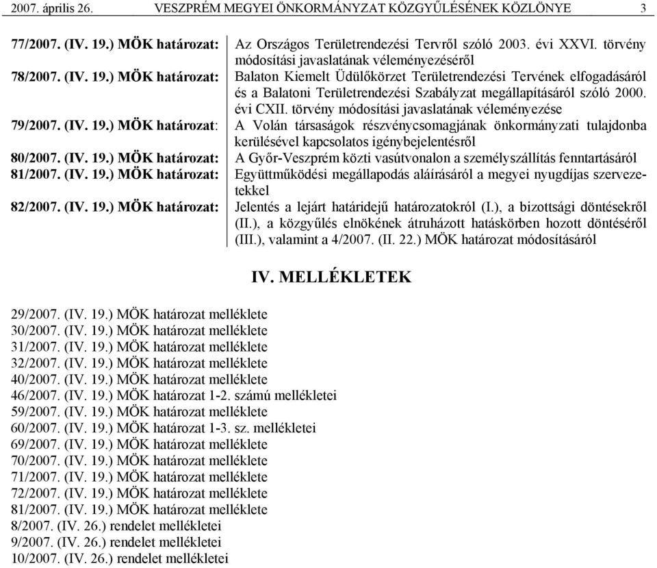 ) MÖK határozat: Balaton Kiemelt Üdülőkörzet Területrendezési Tervének elfogadásáról és a Balatoni Területrendezési Szabályzat megállapításáról szóló 2000. évi CXII.