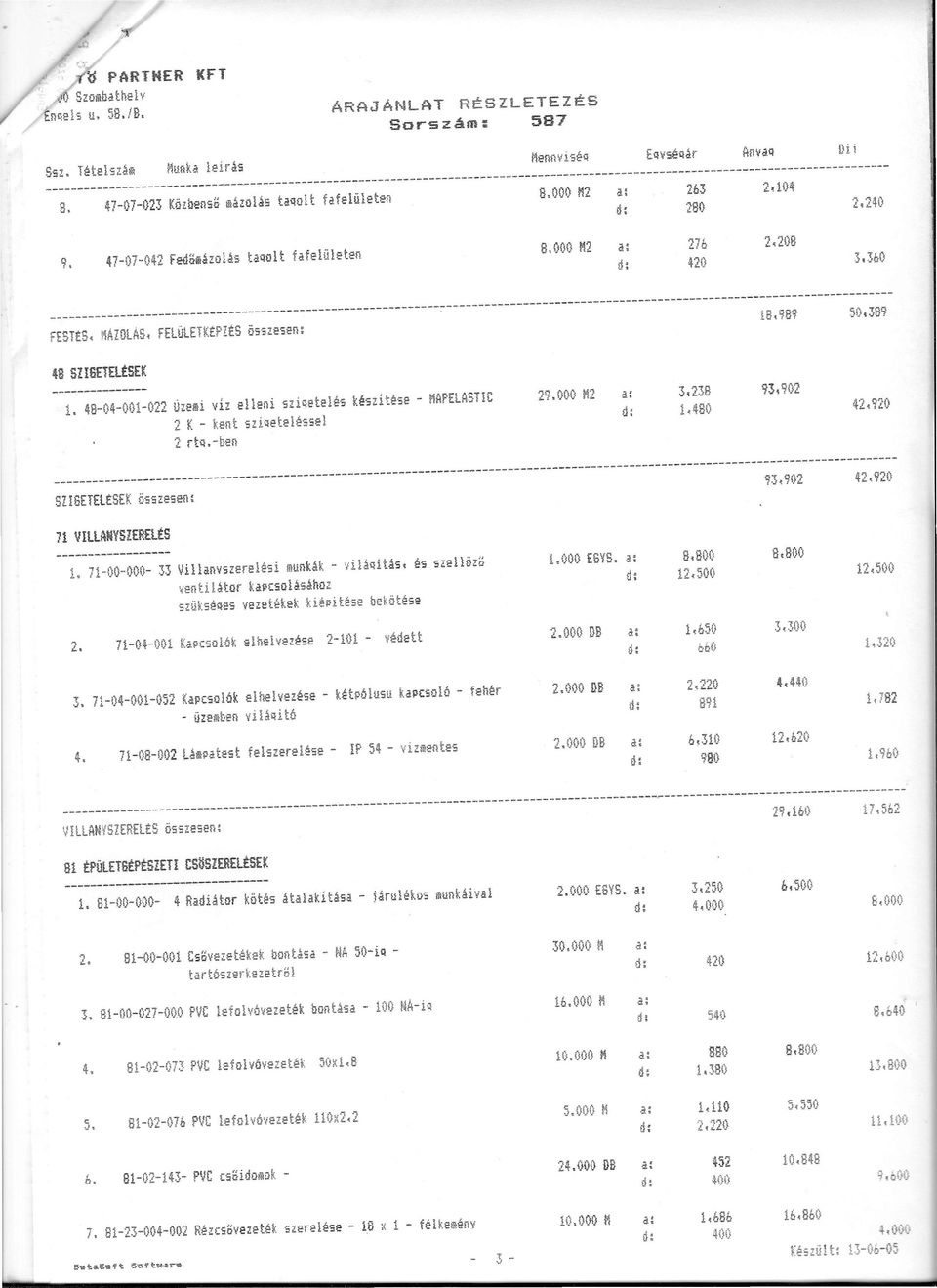 48-04-0ü1-022 Uzemi vlz elleni szii:letelés készitése - MAPElASTIC SZIGETELESEK Ö;sze öen: 2 K - kent szii:leteiéssel 2 rti:l.-ben 29,C;!}l}fl2 ii: 3.238 'i3 1 9ü2 d: 1,480 la.989 50.389 42.