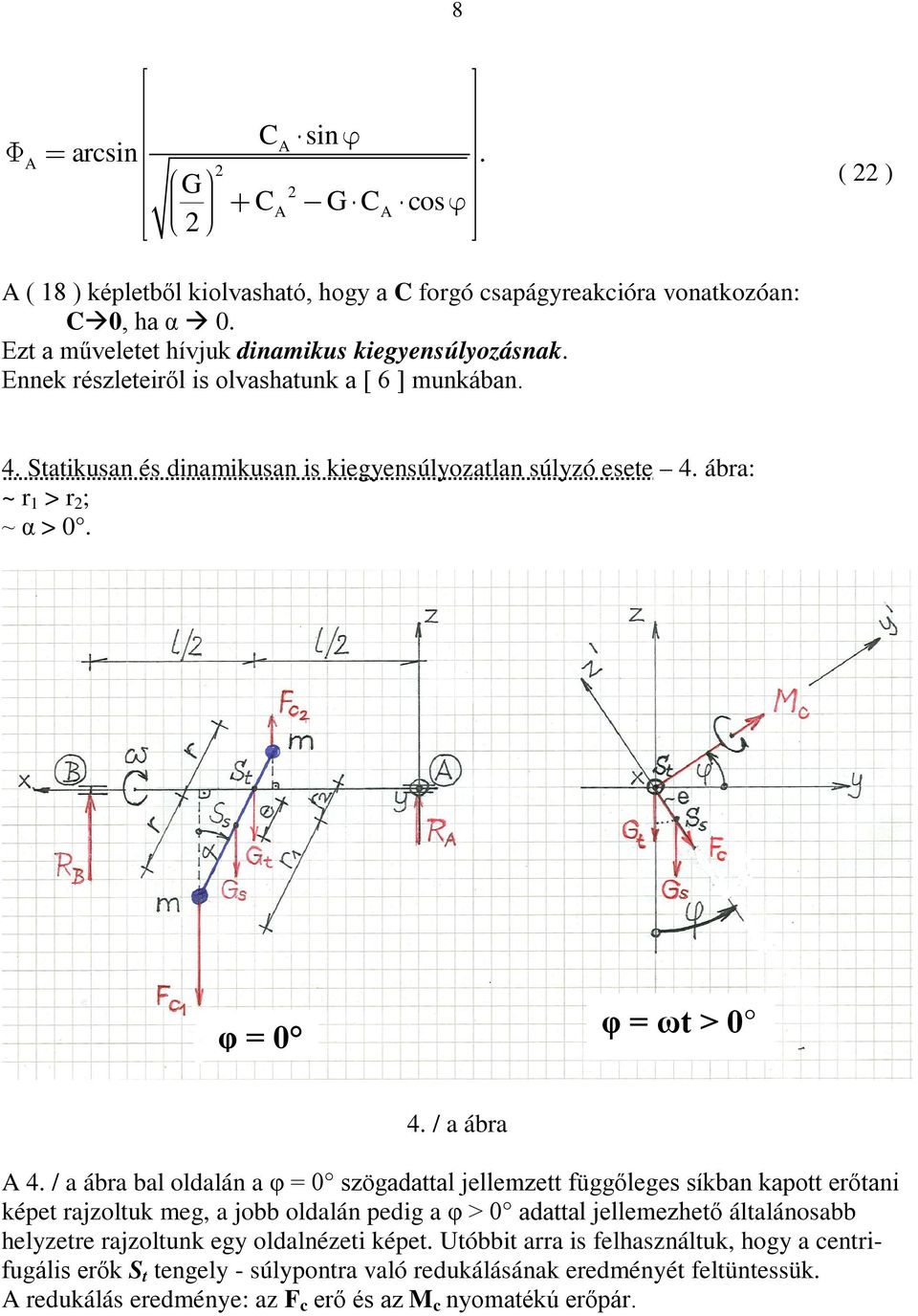 / a ábra bal oldalán a φ = 0 zögadattal jellemzett függőlege íkban kapott erőtani képet rajzoltuk meg, a jobb oldalán pedig a φ > 0 adattal jellemezhető általánoabb helyzetre