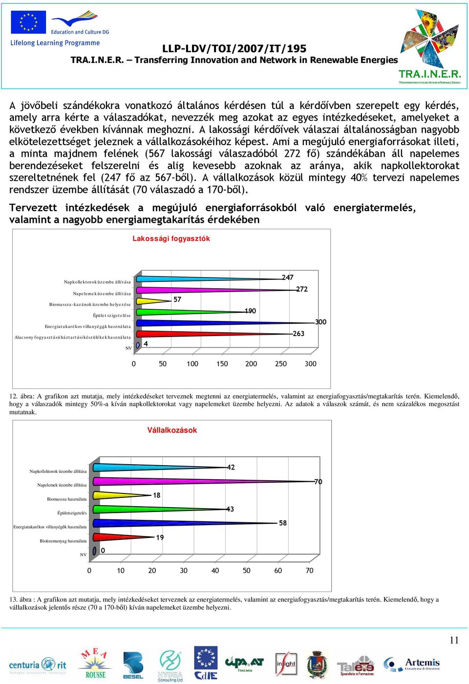 Ami a megújuló energiaforrásokat illeti, a minta majdnem felének (567 lakossági válaszadóból 272 fő) szándékában áll napelemes berendezéseket felszerelni és alig kevesebb azoknak az aránya, akik