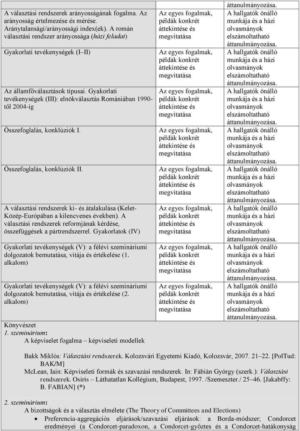 Gyakorlati tevékenységek (III): elnökválasztás Romániában 1990- től 2004-ig Összefoglalás, konklúziók I. Összefoglalás, konklúziók II.