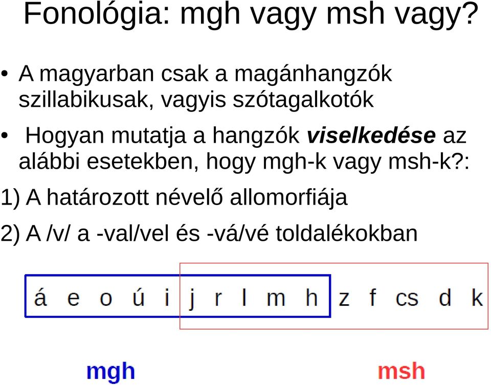 szótagalkotók Hogyan mutatja a hangzók viselkedése az alábbi