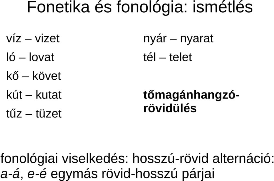 tőmagánhangzórövidülés fonológiai viselkedés: