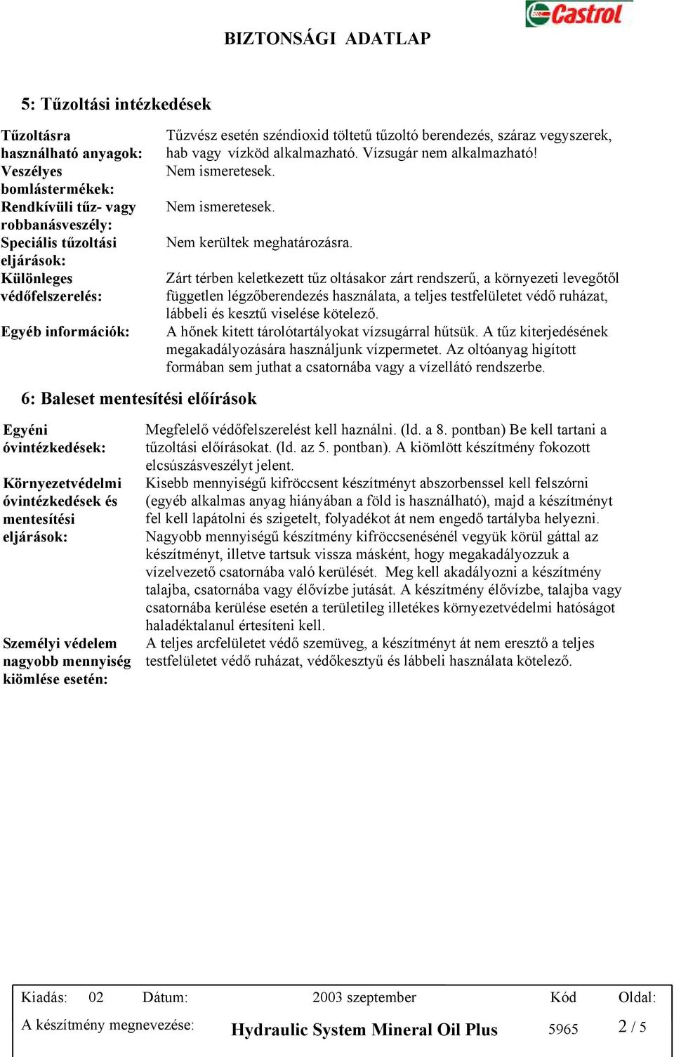 Zárt térben keletkezett tűz oltásakor zárt rendszerű, a környezeti levegőtől független légzőberendezés használata, a teljes testfelületet védő ruházat, lábbeli és kesztű viselése kötelező.