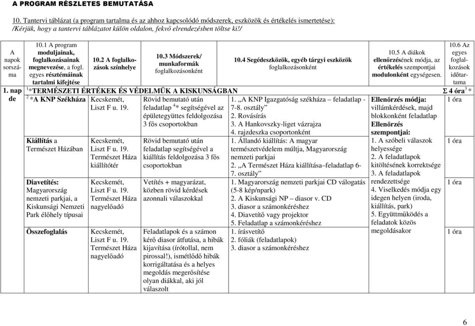 4 Segédeszközök, egyéb tárgyi eszközök ellenrzésének módja, az foglal- munkaformák megnevezése, a fogl. foglalkozásonként egyes résztémáinak modulonként egységesen.