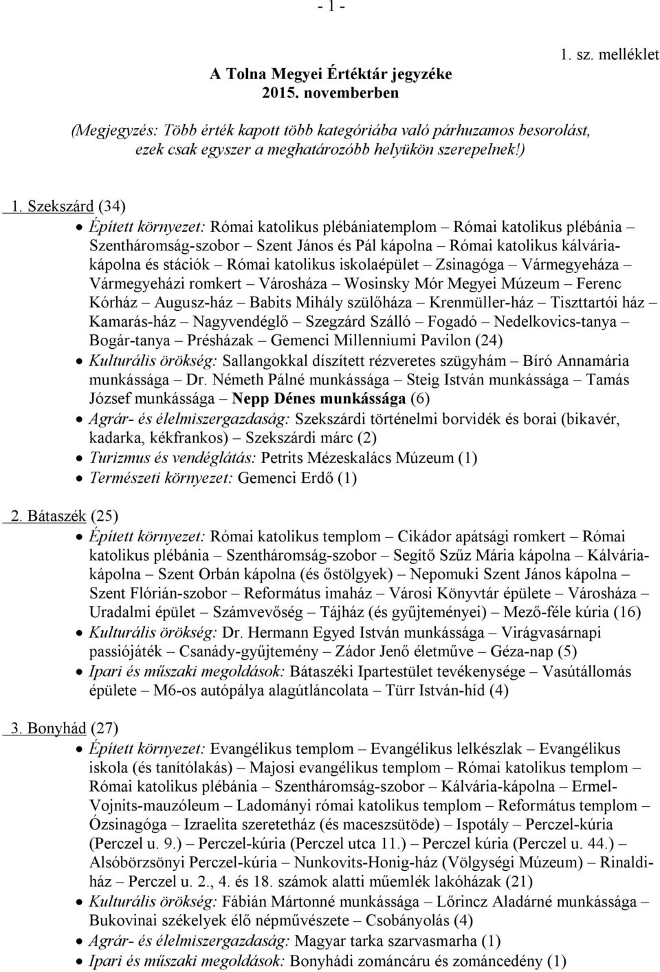 Szekszárd (34) Épített környezet: Római katolikus plébániatemplom Római katolikus plébánia Szentháromság-szobor Szent János és Pál kápolna Római katolikus kálváriakápolna és stációk Római katolikus