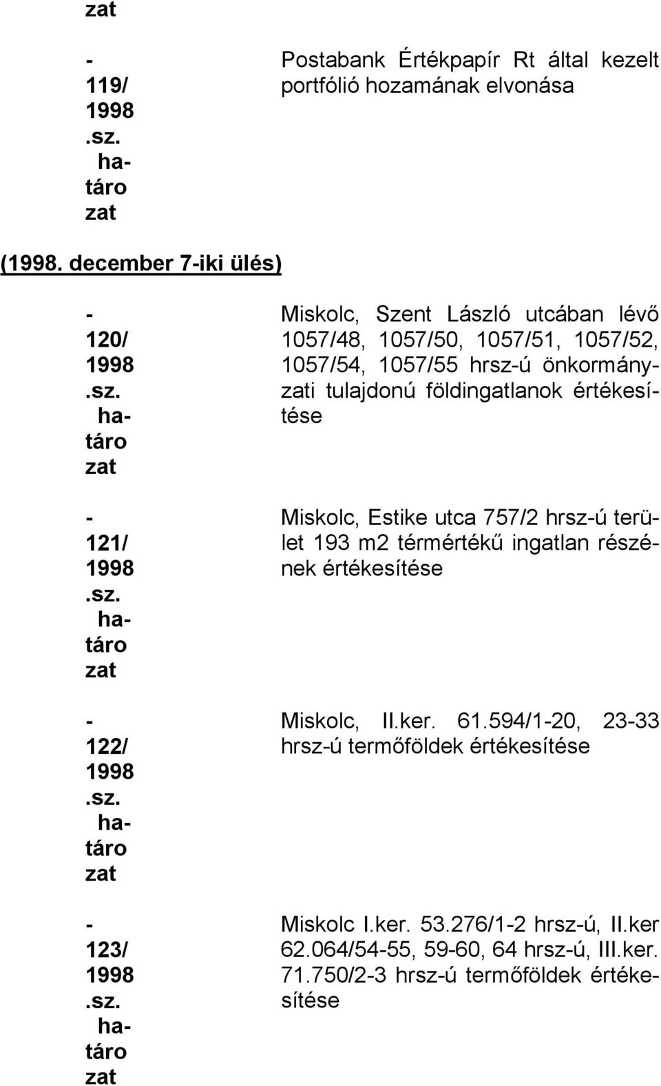 földingatlanok értékesítése Miskolc, Estike utca 757/2 hrszú terület 193 m2 térmértékű ingatlan részének értékesítése Miskolc, II.ker. 61.