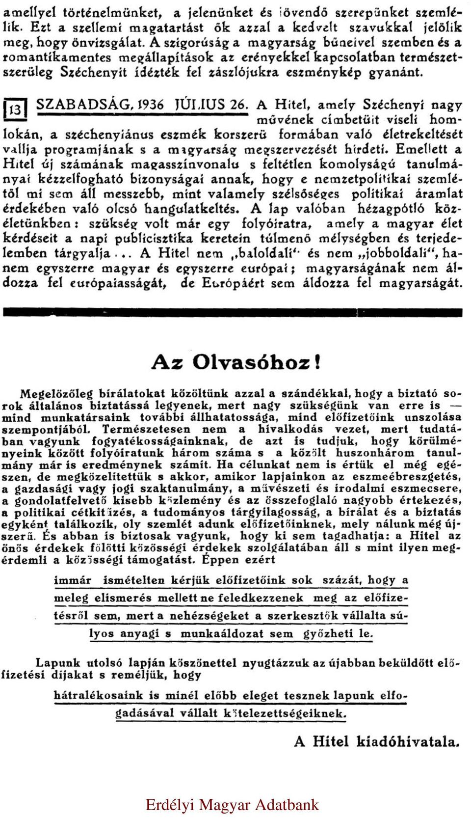 13 SZABADSÁG, 1936 JÚLIUS 26.