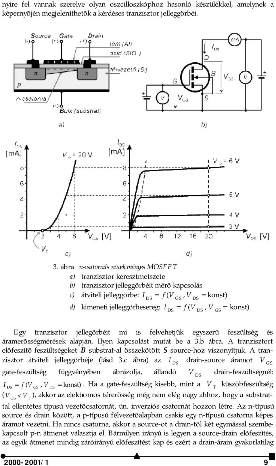 DS = f (V DS, V GS = konst) Egy tranzisztor jellegörbéit mi is felvehetjük egyszerû feszültség és áramerõsségmérések alapján. Ilyen kapcsolást mutat be a 3.b ábra.