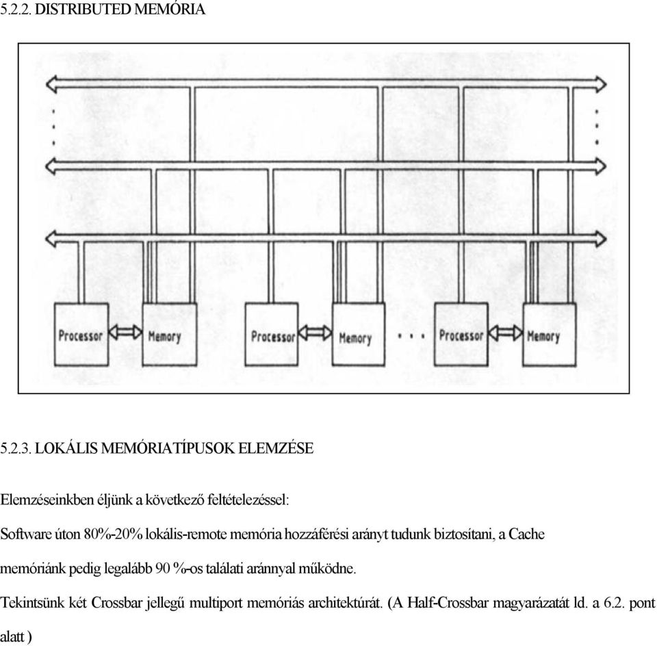 80%-20% lokális-remote memória hozzáférési arányt tudunk biztosítani, a Cache memóriánk pedig