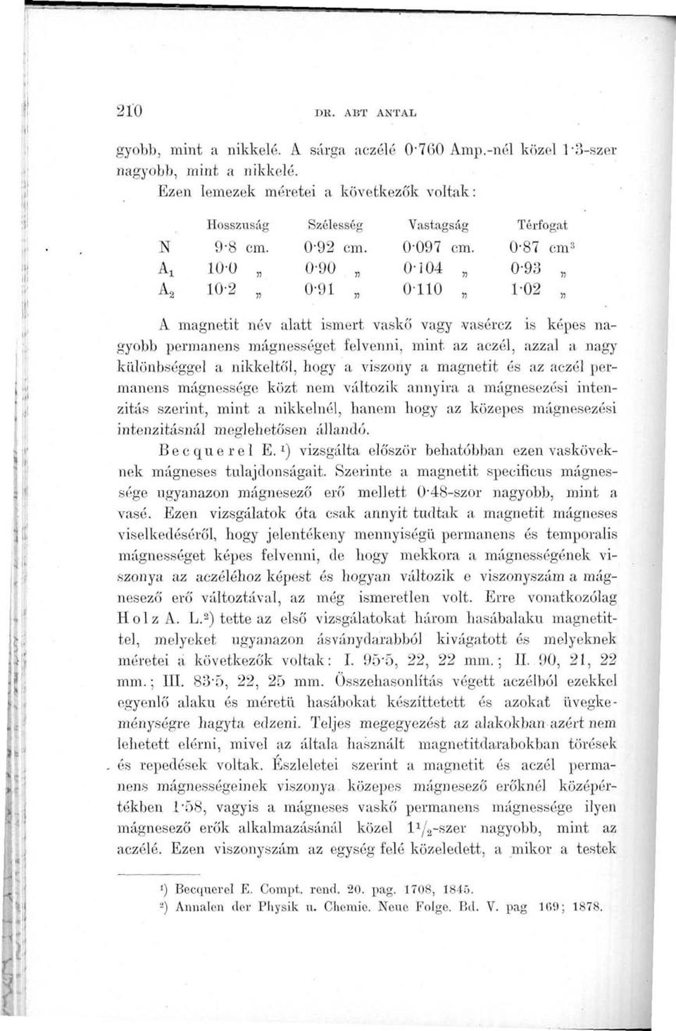 '87 cm 3 árj 1- -9-14 -93 A 2 1-2 -91-11 1-2 A magnetit név alatt ismert vaskő vagy vasércz is képes nagyobb permanens mágnességét felvenni, mint az aczél, azzal a nagy különbséggel a nikkeltől, hogy