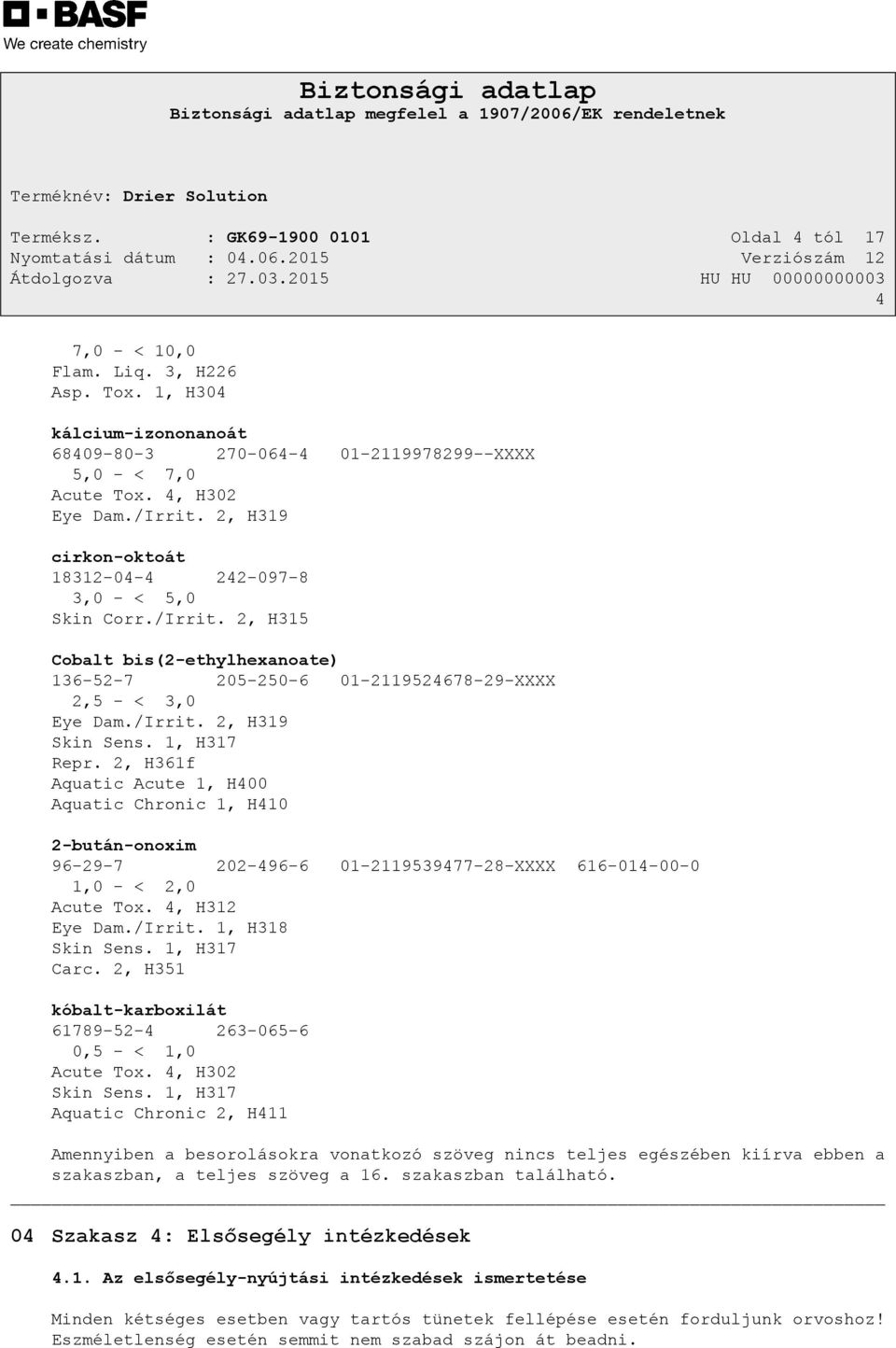 1, H317 Repr. 2, H361f Aquatic Acute 1, H400 Aquatic Chronic 1, H410 2-bután-onoxim 96-29-7 202-496-6 01-2119539477-28-XXXX 616-014-00-0 1,0 - < 2,0 Acute Tox. 4, H312 Eye Dam./Irrit.