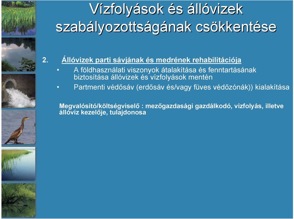 fenntartásának biztosítása állóvizek és vízfolyások mentén Partmenti védősáv (erdősáv és/vagy