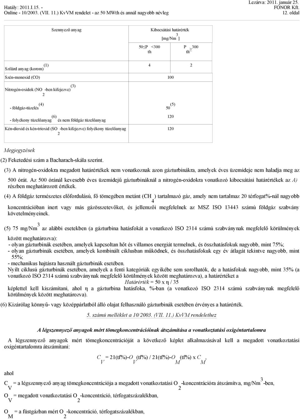 és nem földgáz tüzelőanyag 0 én-dioxid és kén-trioxid (S -ben kifejezve) folyékony tüzelőanyag 0 Megjegyzések () Feketedési szám a Bacharach-skála szerint.