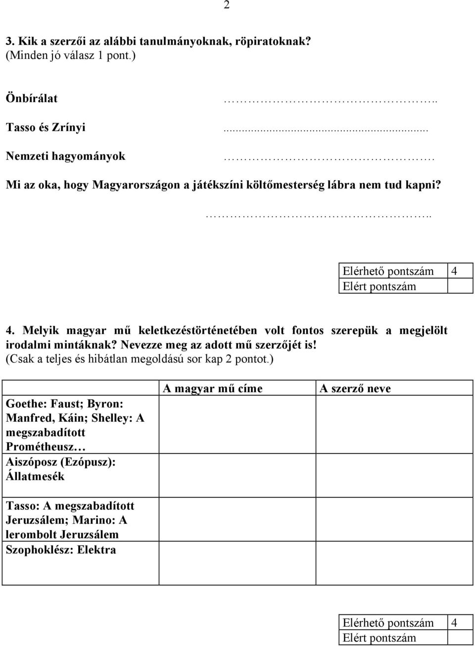 Melyik magyar mű keletkezéstörténetében volt fontos szerepük a megjelölt irodalmi mintáknak? Nevezze meg az adott mű szerzőjét is!