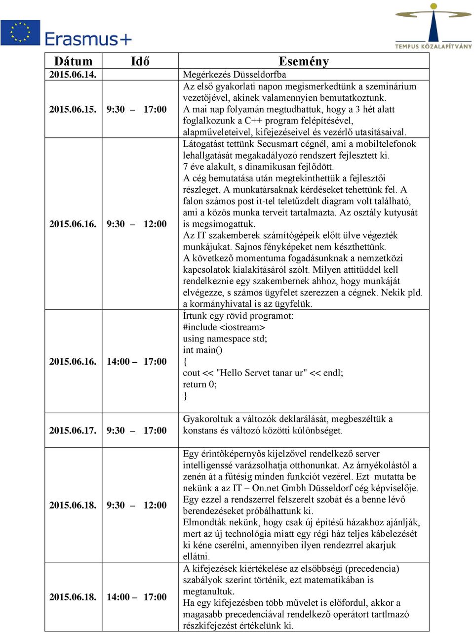 9:30 12:00 Látogatást tettünk Secusmart cégnél, ami a mobiltelefonok lehallgatását megakadályozó rendszert fejlesztett ki. 7 éve alakult, s dinamikusan fejlődött.