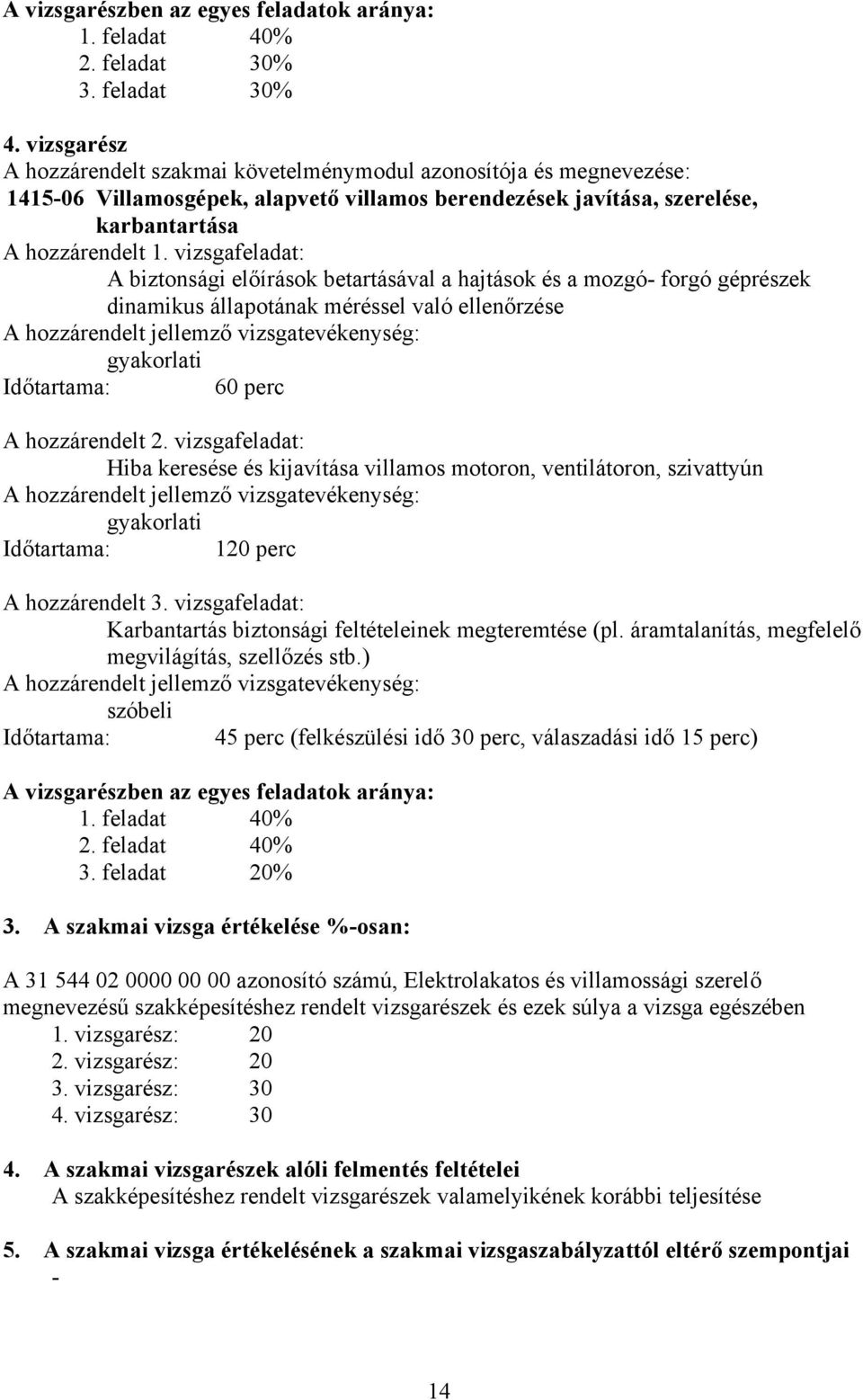 vizsgafeladat: A biztonsági előírások betartásával a hajtások és a mozgó- forgó géprészek dinamikus állapotának méréssel való ellenőrzése Időtartama: 60 perc A hozzárendelt 2.