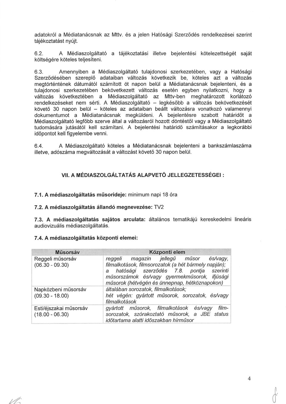 Amennyiben a M6diaszolg6ltat6 tulajdonosi szerkezet6ben, vagy a Hat6sSgi Szerz6d6s6ben szerepl6 adataiban v6ltozds k6vetkezik be, koteles azt a v6ltozds megtdrt6nt6nek ddtumatol szamltott 6t napon