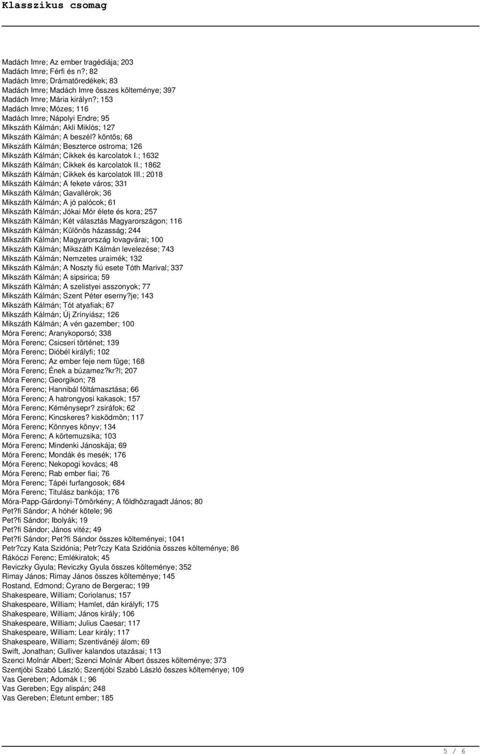 köntös; 68 Mikszáth Kálmán; Beszterce ostroma; 126 Mikszáth Kálmán; Cikkek és karcolatok I.; 1632 Mikszáth Kálmán; Cikkek és karcolatok II.; 1862 Mikszáth Kálmán; Cikkek és karcolatok III.