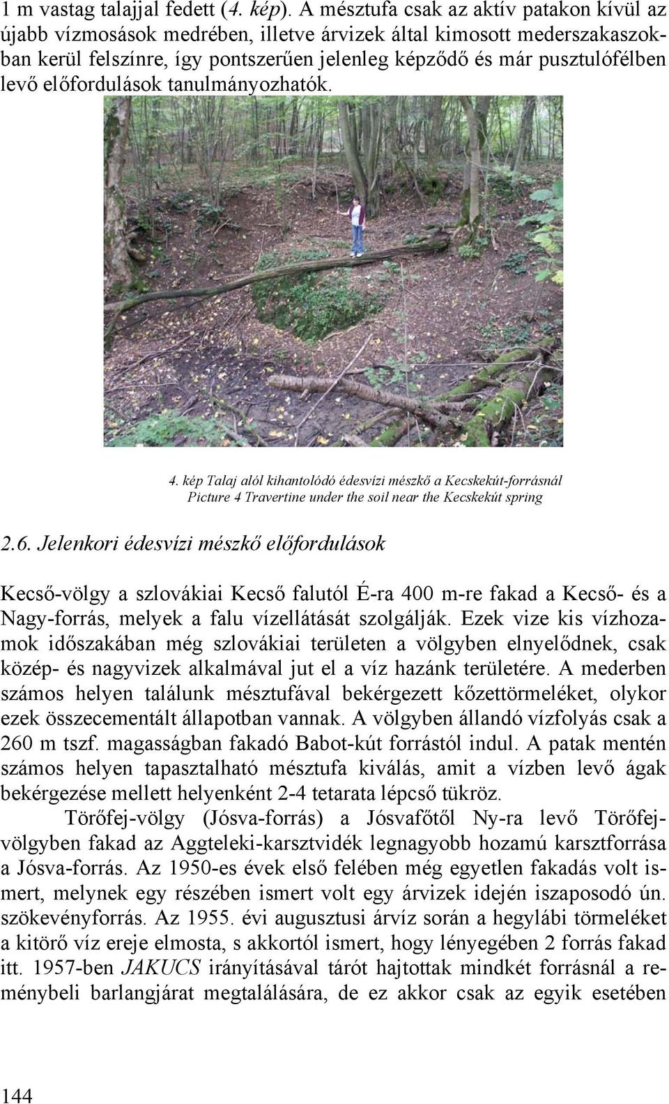 előfordulások tanulmányozhatók. 4. kép Talaj alól kihantolódó édesvízi mészkő a Kecskekút-forrásnál Picture 4 Travertine under the soil near the Kecskekút spring 2.6.