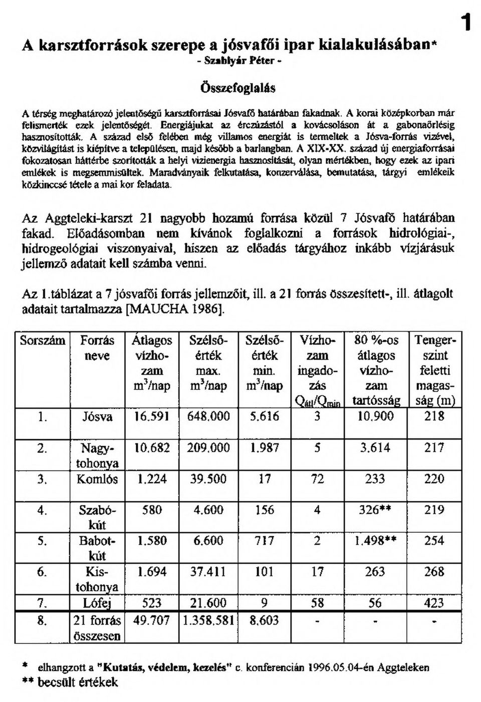 A század elsö felében még villamos energiát is termeltek a Jósva-forrás vizével, közvilágítást is kiépítve a településen, majd később a barlangban. A XIX-XX.