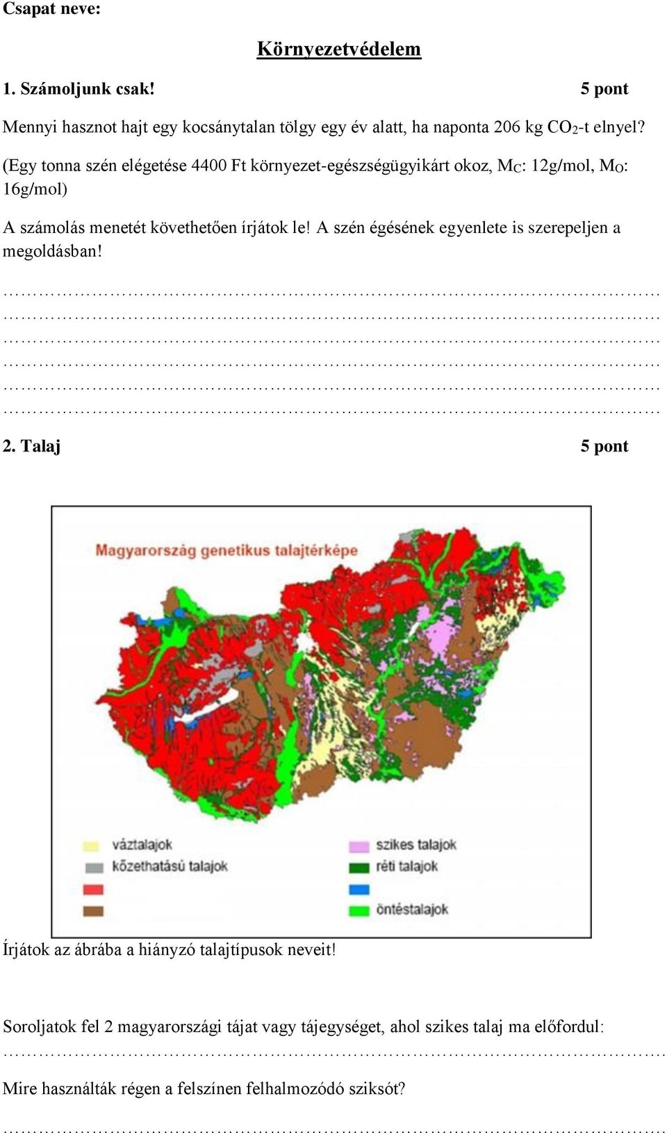 le! A szén égésének egyenlete is szerepeljen a megoldásban! 2. Talaj 5 pont Írjátok az ábrába a hiányzó talajtípusok neveit!