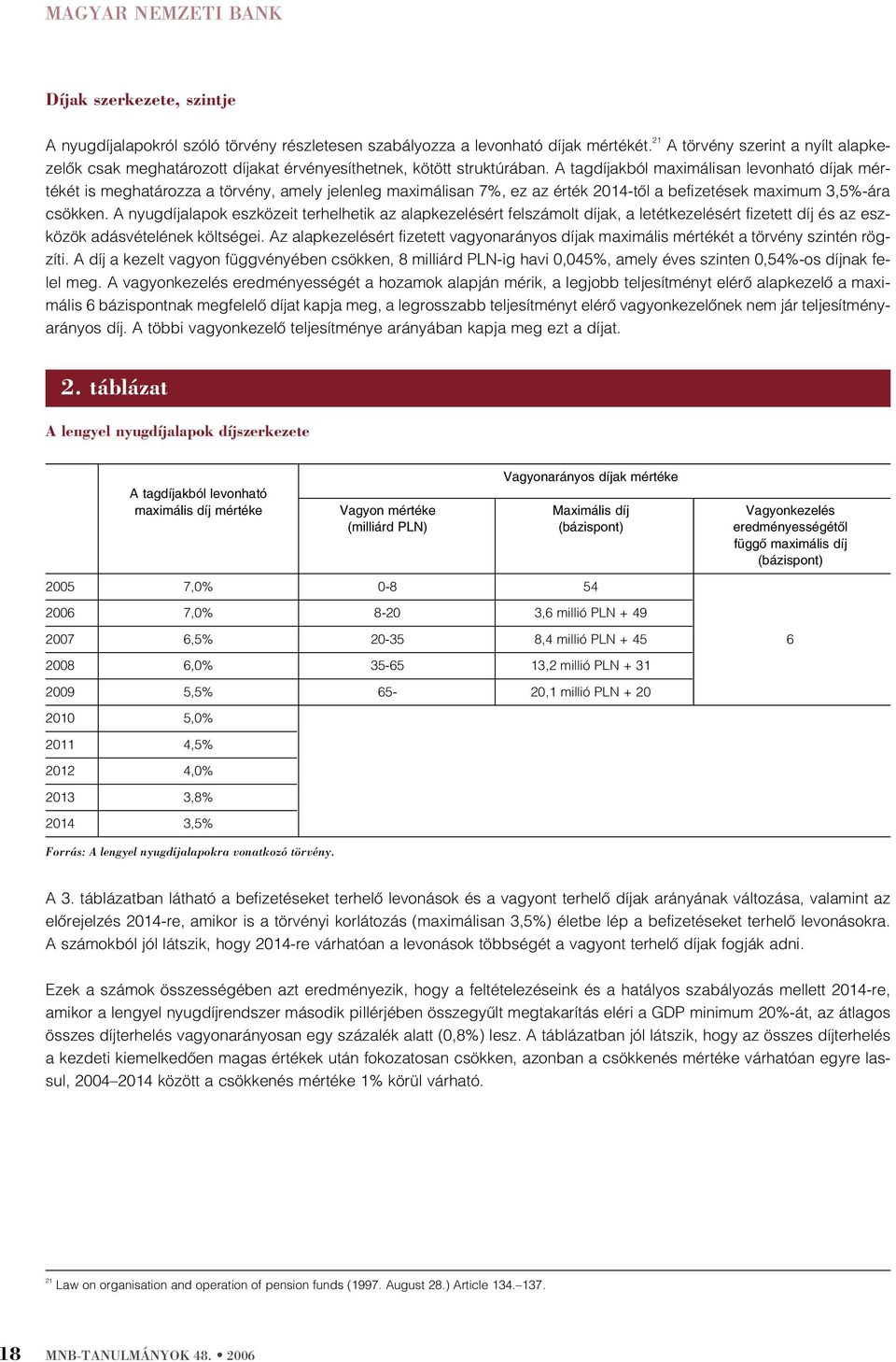 A tagdíjakból maximálisan levonható díjak mértékét is meghatározza a törvény, amely jelenleg maximálisan 7%, ez az érték 2014-tõl a befizetések maximum 3,5%-ára csökken.