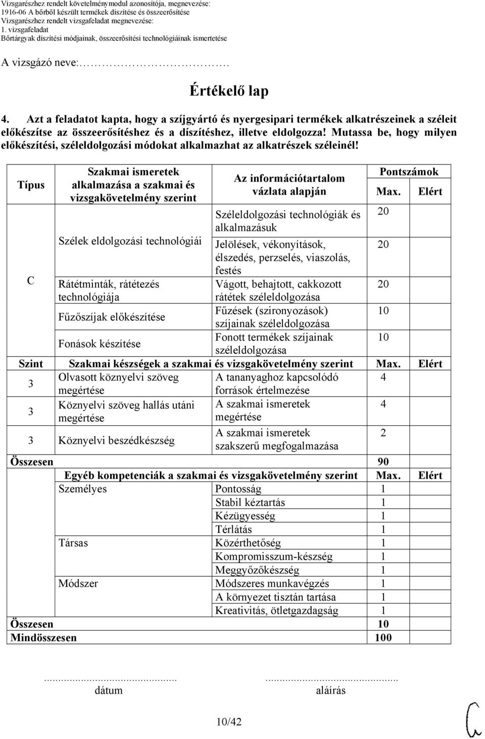 Típus C Szakmai ismeretek alkalmazása a szakmai és vizsgakövetelmény szerint Szélek eldolgozási technológiái Rátétminták, rátétezés technológiája Fűzőszíjak előkészítése Fonások készítése Az