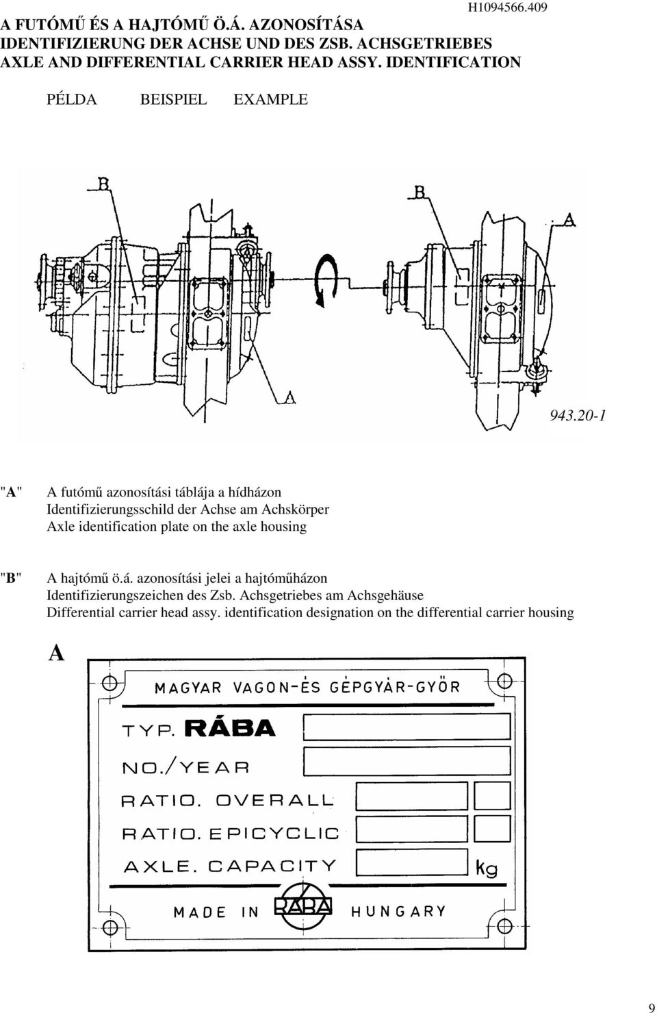 0- "A" A futóm azonosítási táblája a hídházon Identifizierungsschild der Achse am Achskörper Axle identification plate on the axle