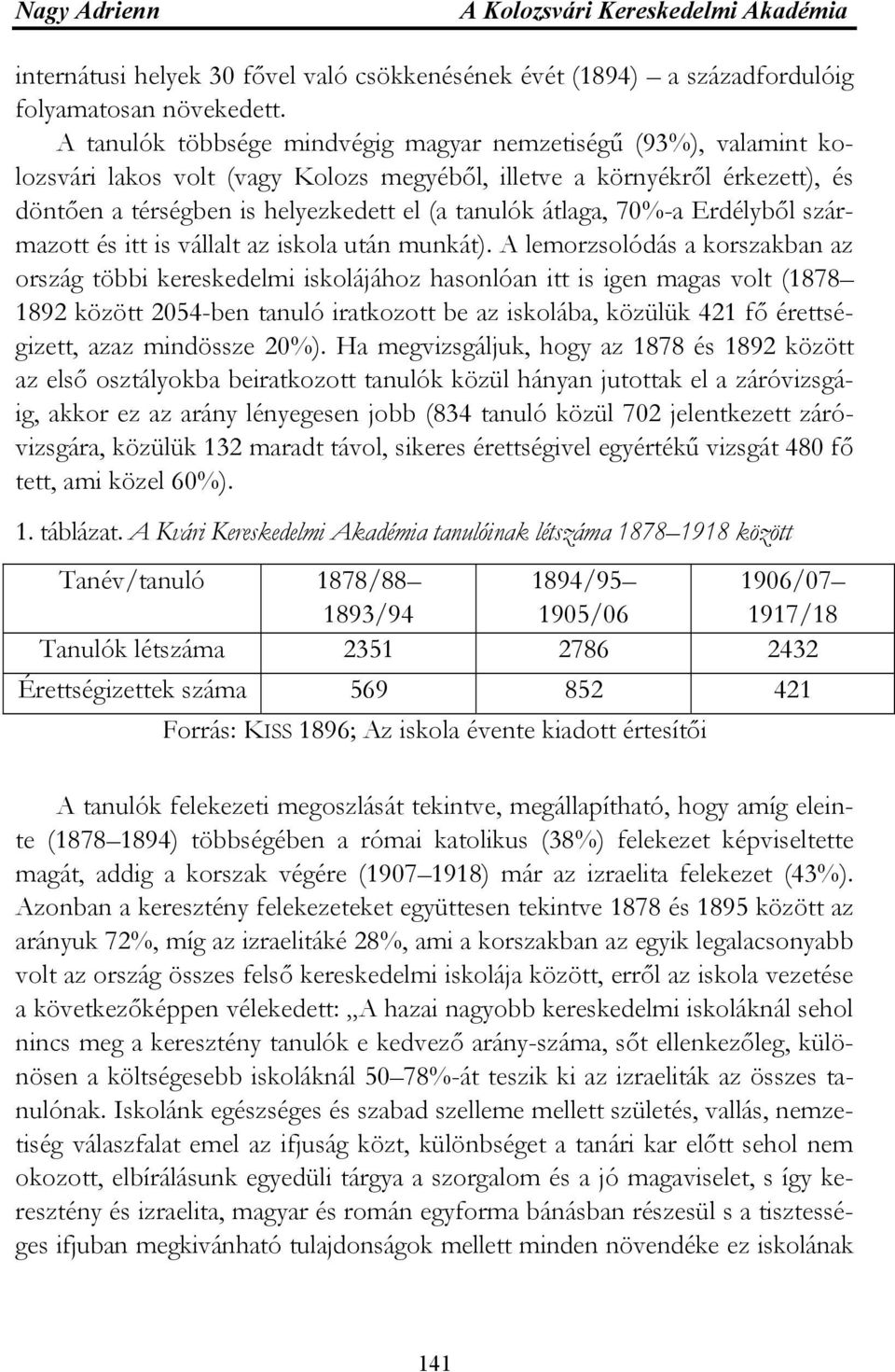 átlaga, 70%-a Erdélyből származott és itt is vállalt az iskola után munkát).