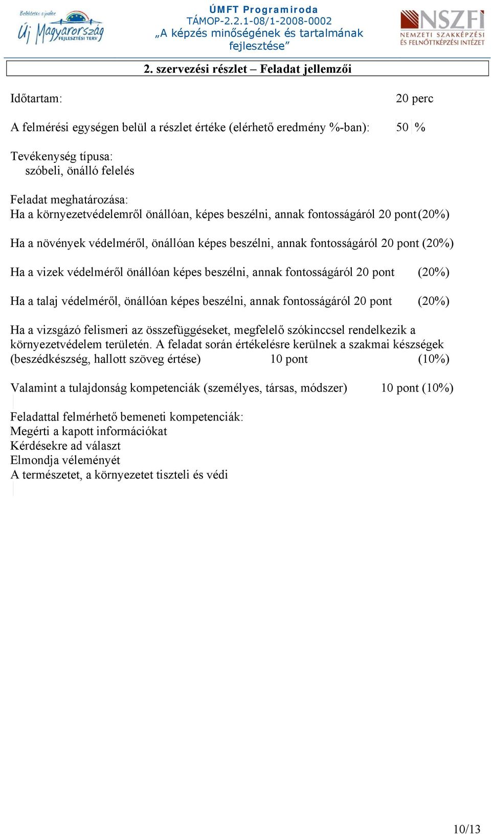 védelméről önállóan képes beszélni, annak fontosságáról 20 pont (20%) Ha a talaj védelméről, önállóan képes beszélni, annak fontosságáról 20 pont (20%) Ha a vizsgázó felismeri az összefüggéseket,