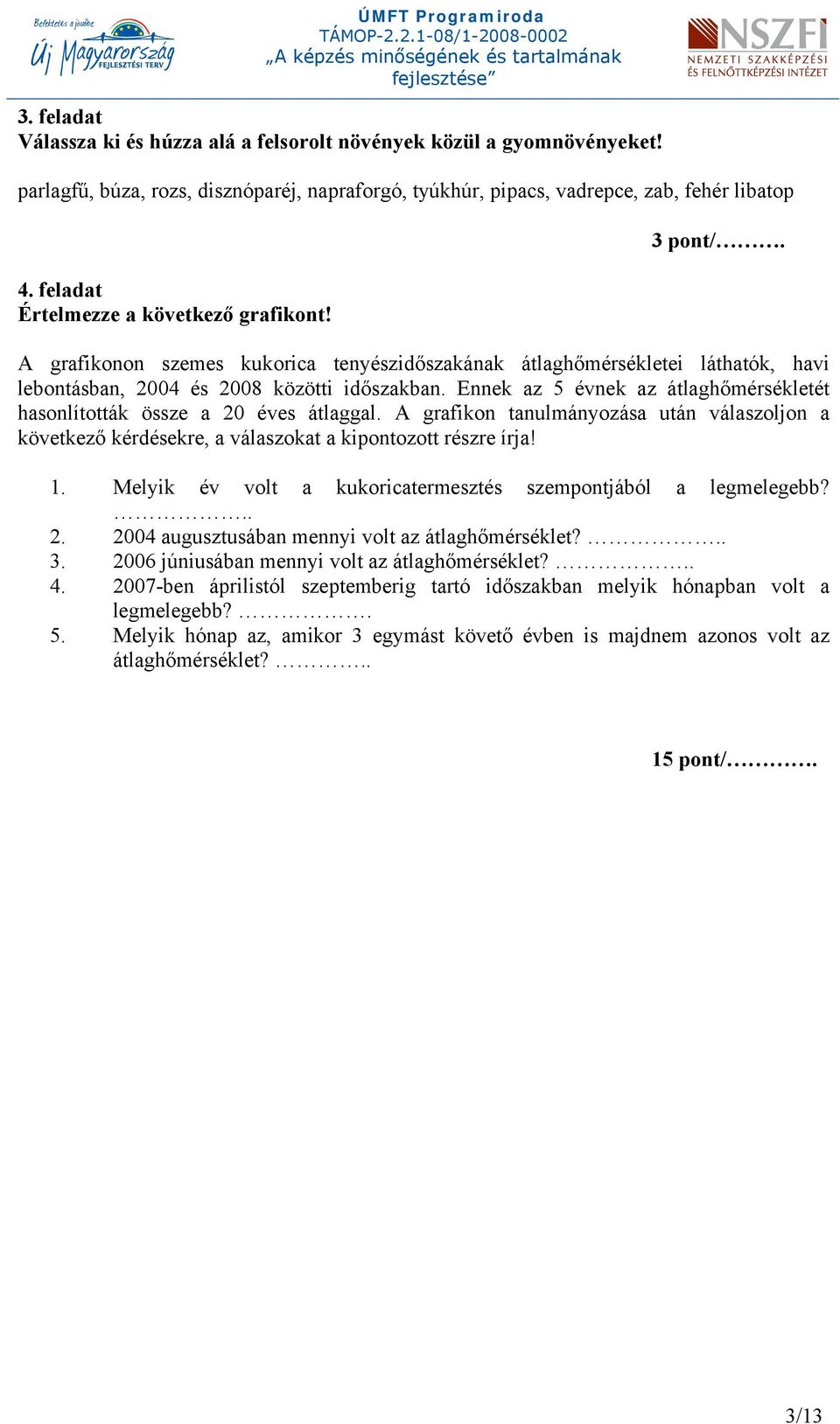 Ennek az 5 évnek az átlaghőmérsékletét hasonlították össze a 20 éves átlaggal. A grafikon tanulmányozása után válaszoljon a következő kérdésekre, a válaszokat a kipontozott részre írja! 1.