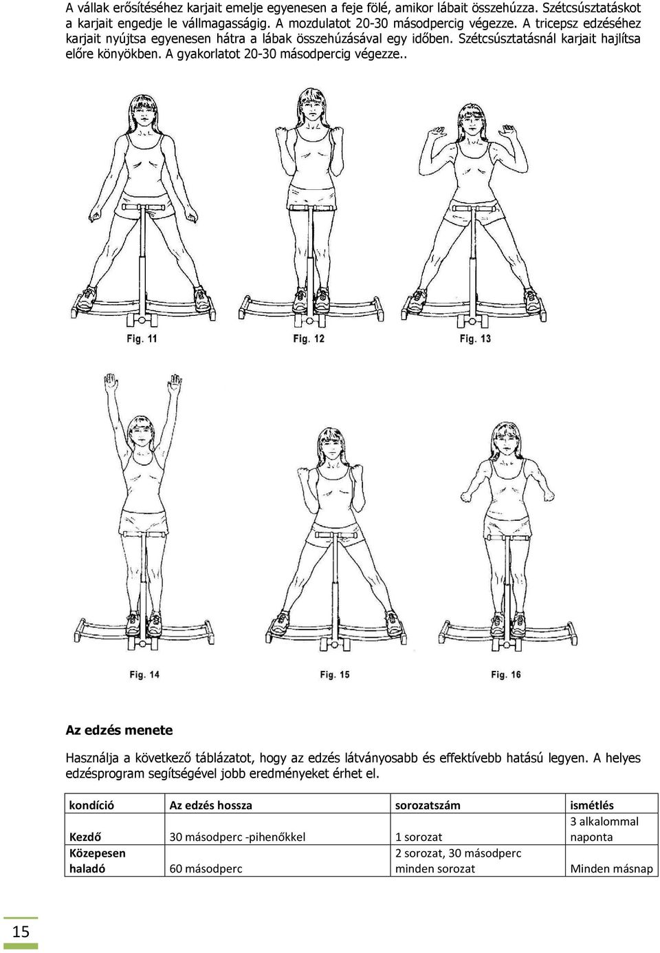 . Az edzés menete Használja a következı táblázatot, hogy az edzés látványosabb és effektívebb hatású legyen. A helyes edzésprogram segítségével jobb eredményeket érhet el.