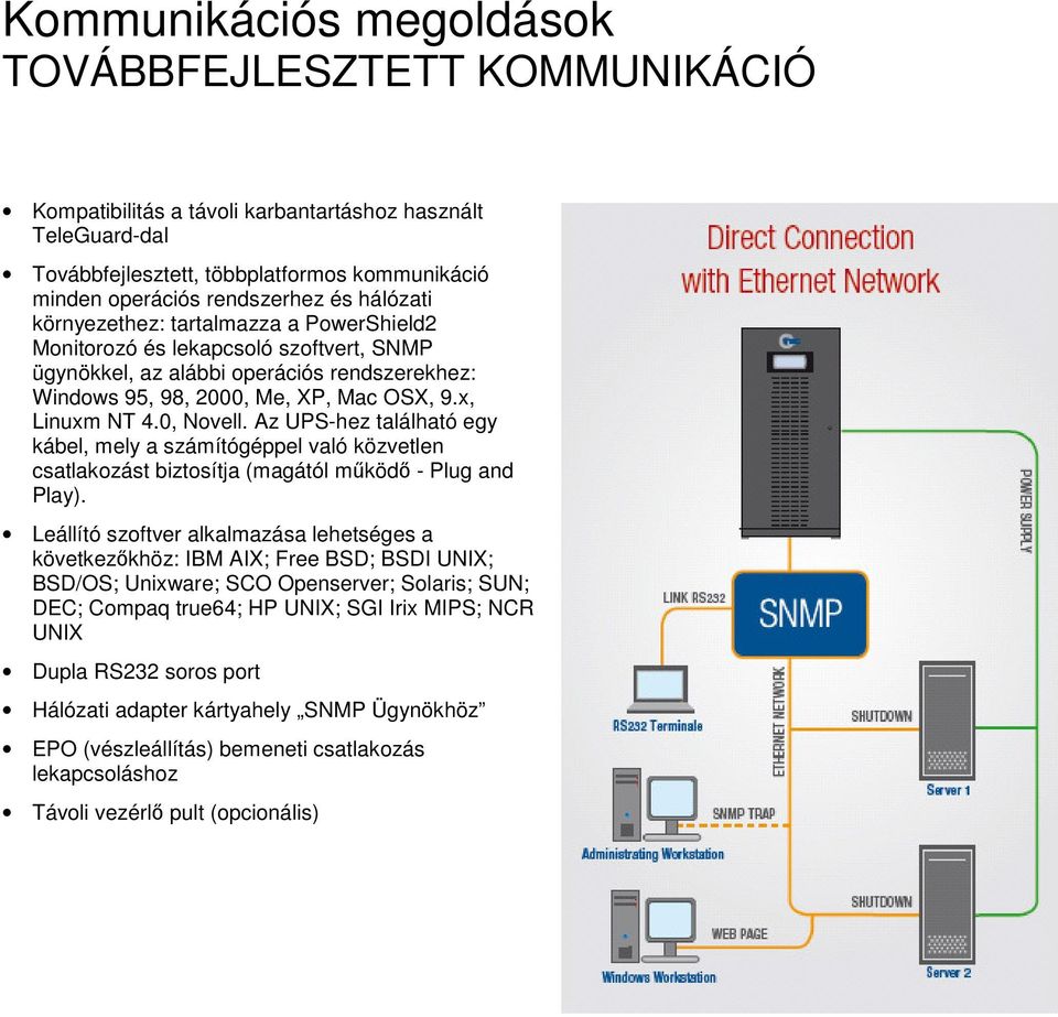 0, Novell. Az UPS-hez található egy kábel, mely a számítógéppel való közvetlen csatlakozást biztosítja (magától működő - Plug and Play).