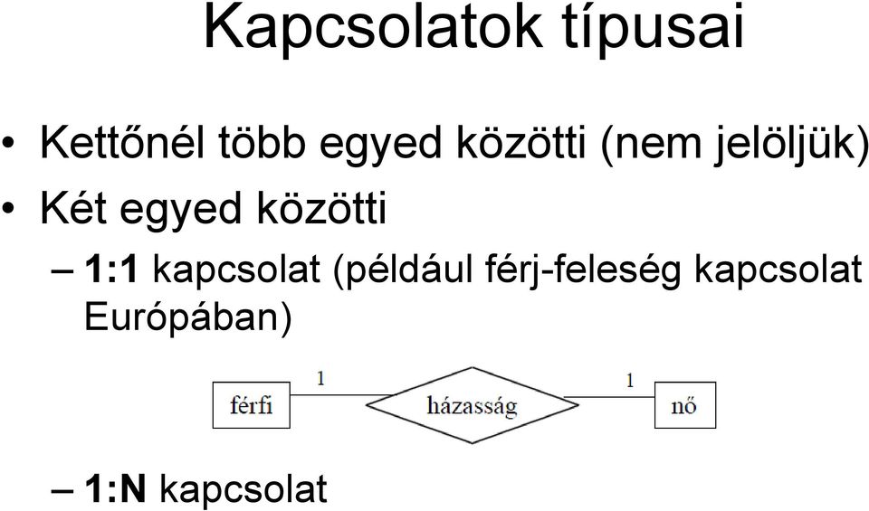 egyed közötti 1:1 kapcsolat (például