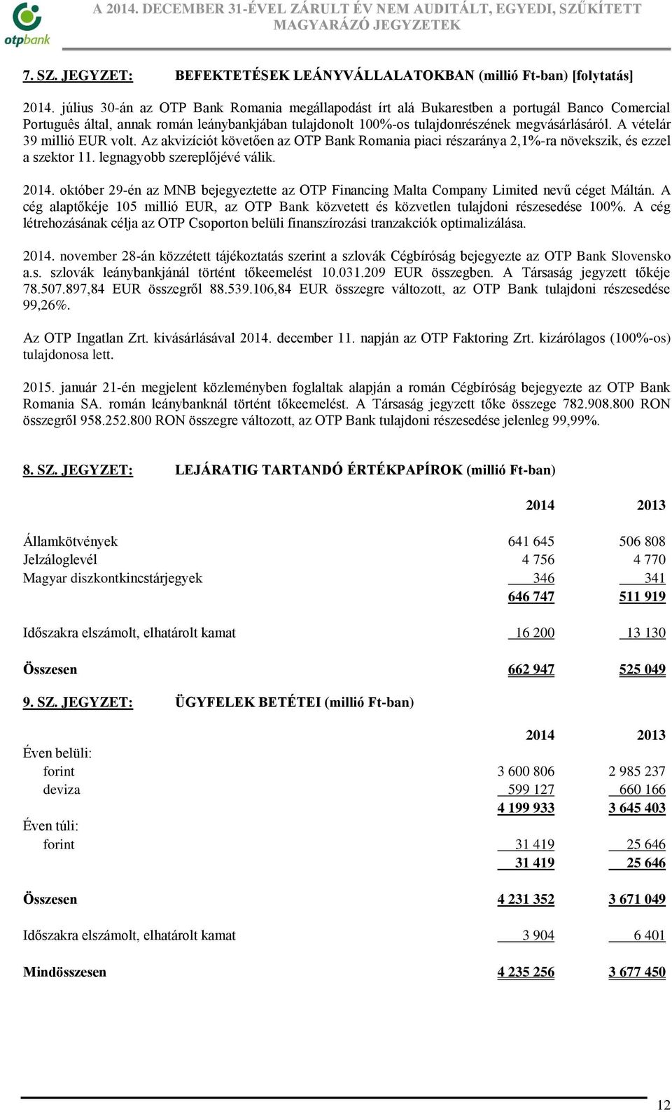 A vételár 39 millió EUR volt. Az akvizíciót követően az OTP Bank Romania piaci részaránya 2,1%-ra növekszik, és ezzel a szektor 11. legnagyobb szereplőjévé válik. 2014.