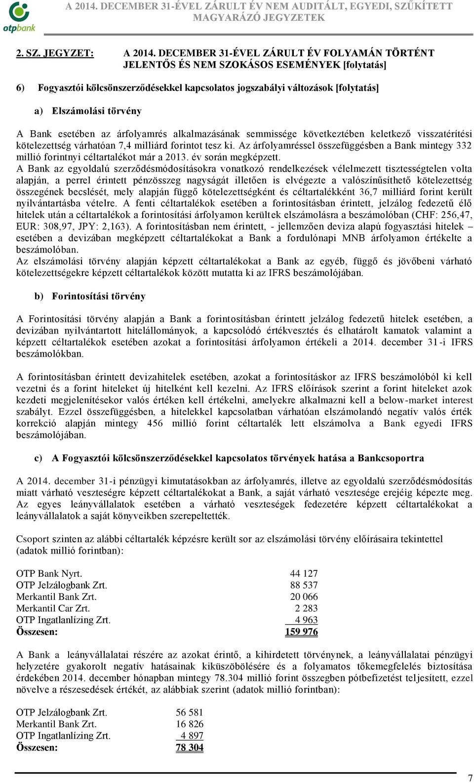 Bank esetében az árfolyamrés alkalmazásának semmissége következtében keletkező visszatérítési kötelezettség várhatóan 7,4 milliárd forintot tesz ki.