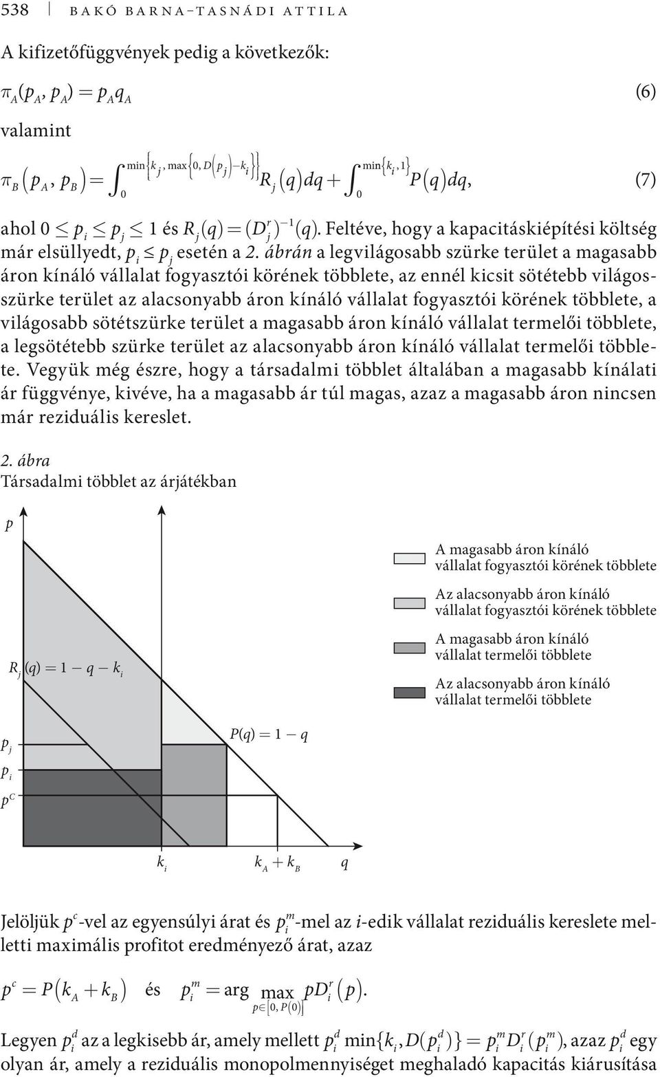 ábrán a legvlágosabb szürke terület a magasabb áron kínáló vállalat fogyasztó körének többlete, az ennél kst sötétebb vlágosszürke terület az alasonyabb áron kínáló vállalat fogyasztó körének