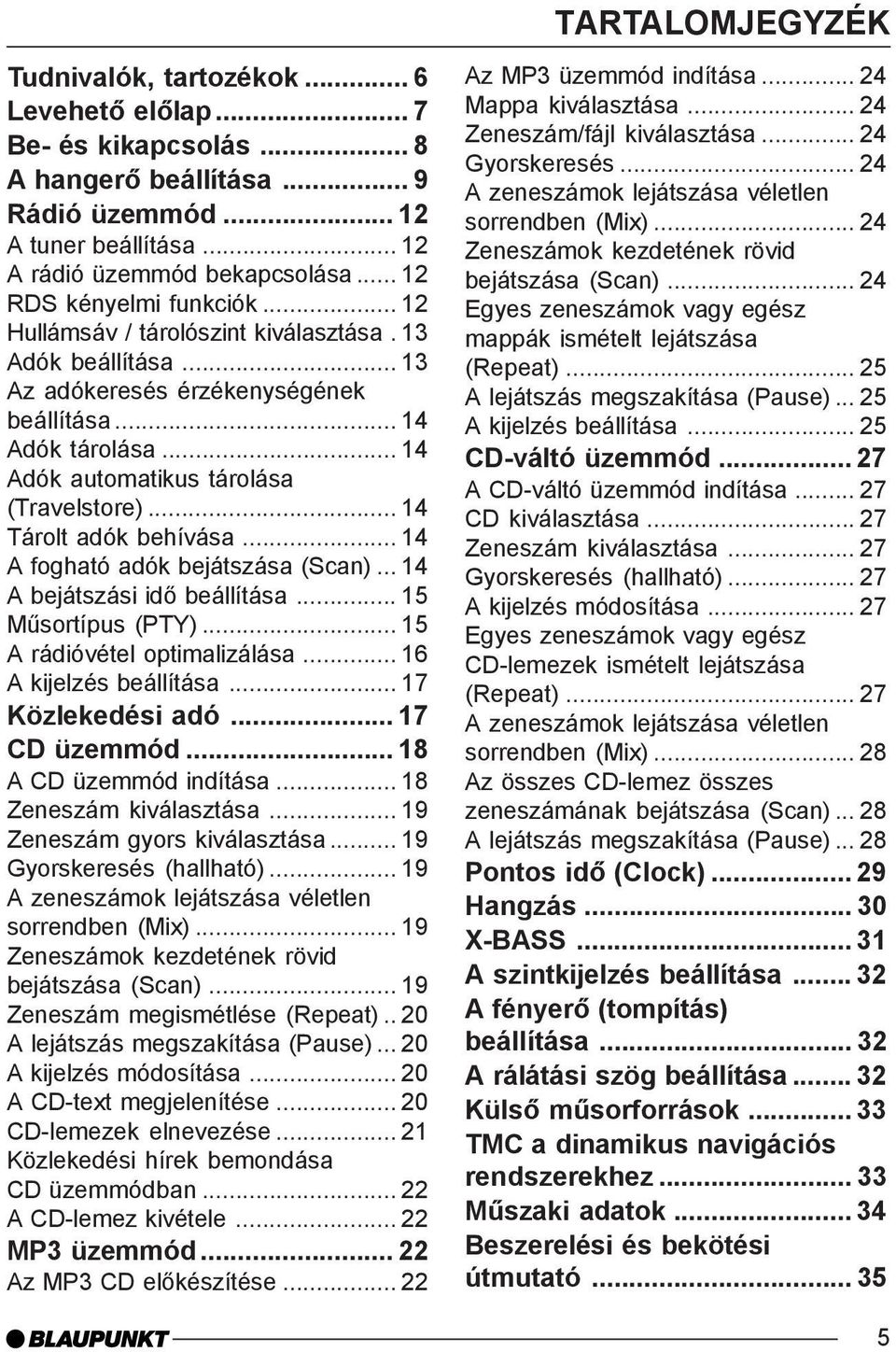 .. 14 Adók automatikus tárolása (Travelstore)... 14 Tárolt adók behívása... 14 A fogható adók bejátszása (Scan)... 14 A bejátszási idõ beállítása... 15 Mûsortípus (PTY).