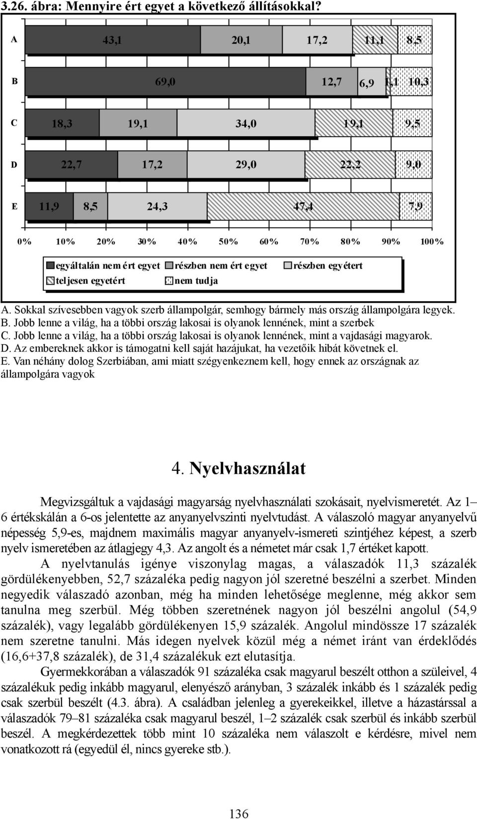 részben nem ért egyet részben egyétert teljesen egyetért nem tudja A. Sokkal szívesebben vagyok szerb állampolgár, semhogy bármely más ország állampolgára legyek. B.