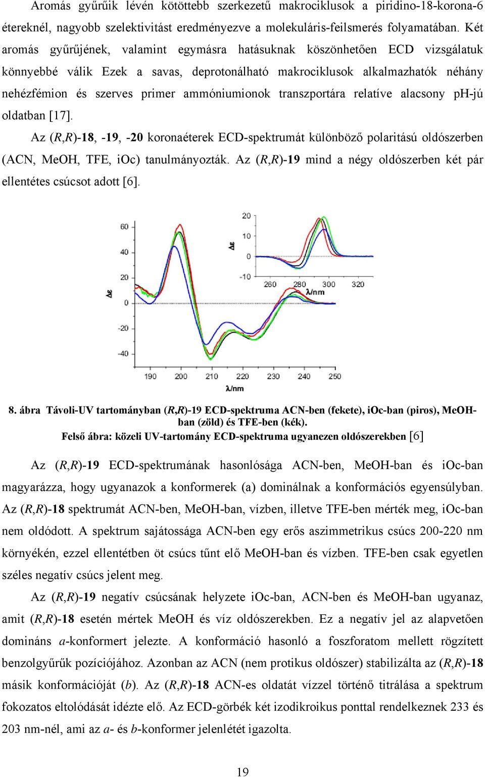 ammóniumionok transzportára relatíve alacsony ph-jú oldatban [17]. Az (R,R)-18, -19, -20 koronaéterek ECD-spektrumát különböző polaritású oldószerben (ACN, MeH, TFE, ic) tanulmányozták.