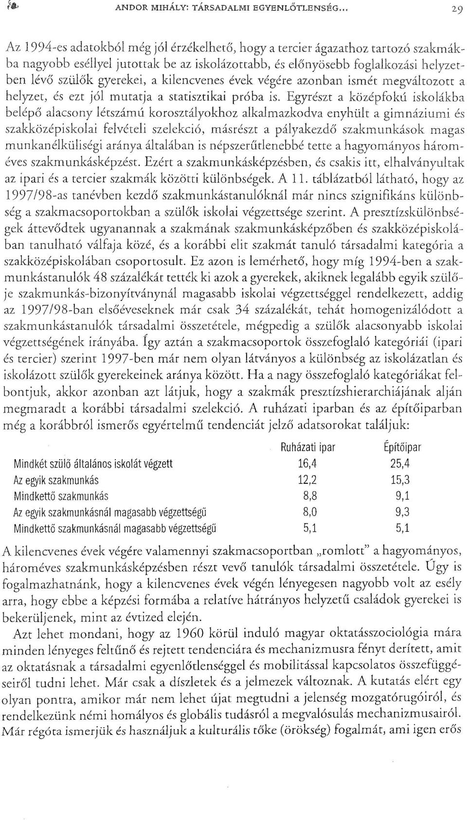 kilencvenes évek végére azonban ismét megváltozott a helyzet, és ezt jól mutatja a statisztikai próba is.