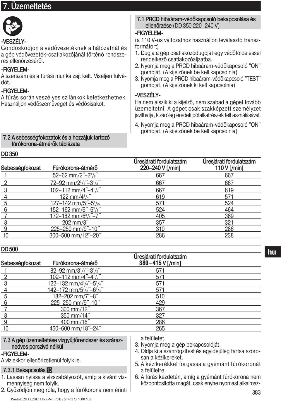 1 PRCD hibaáram-védőkapcsoló bekapcsolása és ellenőrzése (DD 0 0 0 V) (a 110 V-os változathoz használjon leválasztó transz - for mátort) 1.