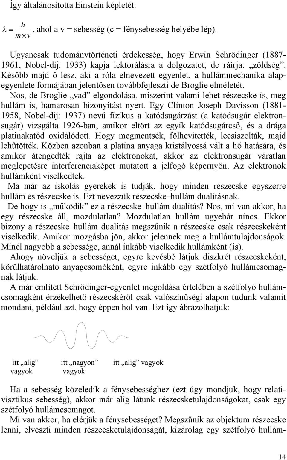 Később majd ő lesz, aki a róla elnevezett egyenlet, a hullámmechanika alapegyenlete formájában jelentősen továbbfejleszti de Broglie elméletét.