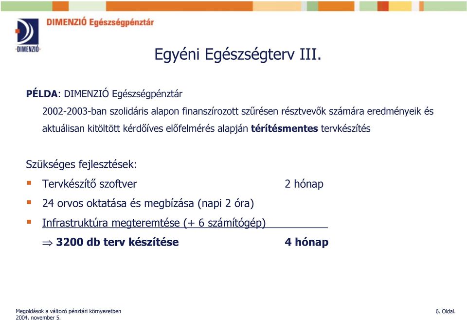 számára eredményeik és aktuálisan kitöltött kérdőíves előfelmérés alapján térítésmentes tervkészítés