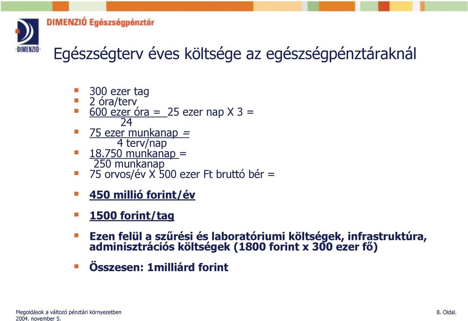 75 orvos/év X 500 ezer Ft bruttó bér =! 450 millió forint/év! 1500 forint/tag!