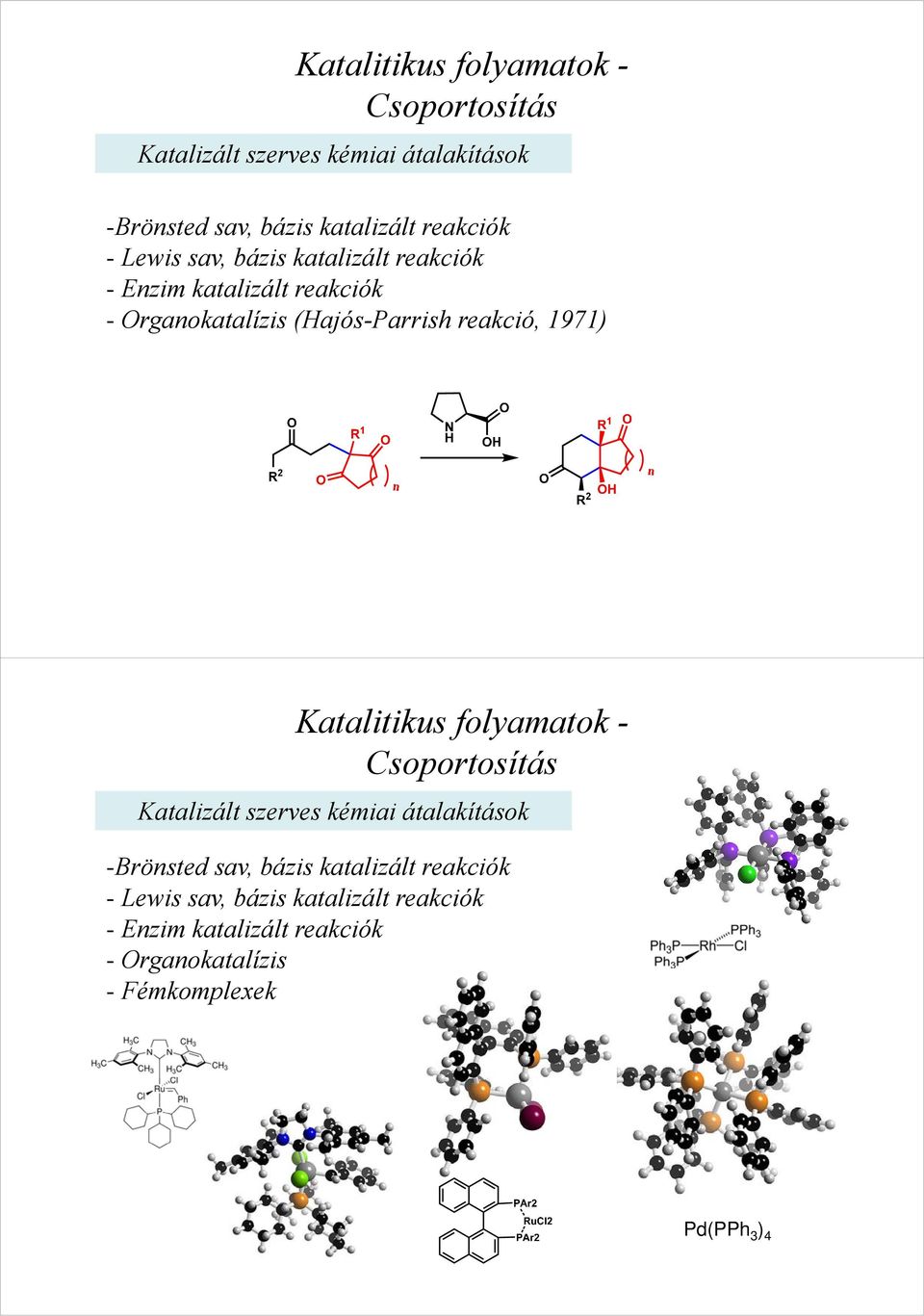 1971)  reakciók - ewis sav, bázis katalizált reakciók - Enzim katalizált reakciók - Organokatalízis - Fémkomplexek k